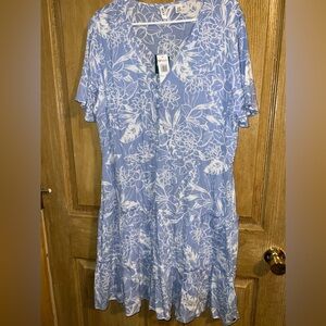 Roxy Light Blue and White Floral V‑Neck Midi Dress